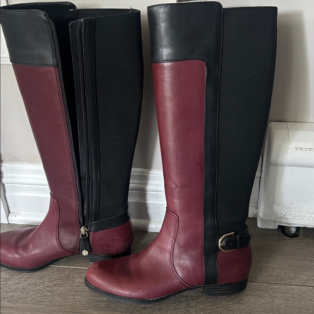 Isaac Mizrahi Tally High Riding Boots  size 6M Bordeaux/Black nylon